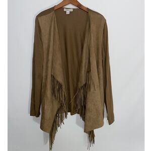 Coldwater‎ Creek Camel Faux-Suede Fringed Draped Cardigan - Women's Size 1X